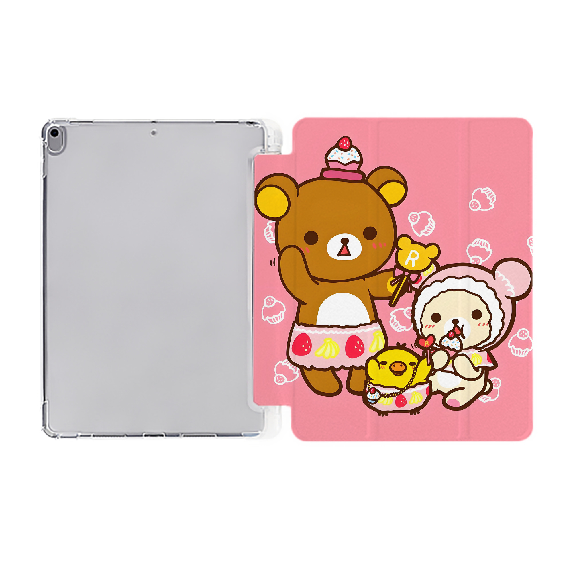 （画像用） リラックマ リラックマ キイロイトリ Rilakkuma Korilakkuma Kiiroitori IPad ケース ペン収納付き 三つ折りスタンド PUレザー×シリコン 対応機種9.5/10.5/10.9インチ